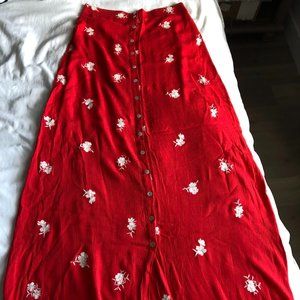 Sky & Sparrow Red Floral Button Up Skirt